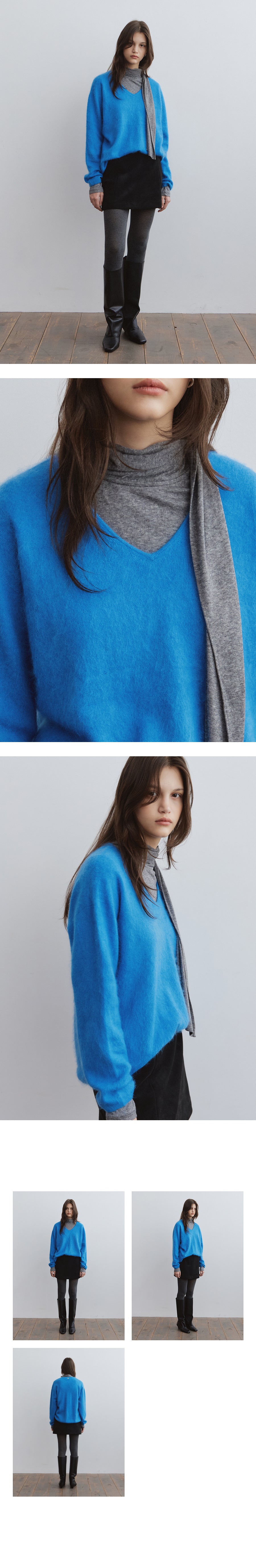 Tillidie Silk cashmere wool v-neck knit Blue