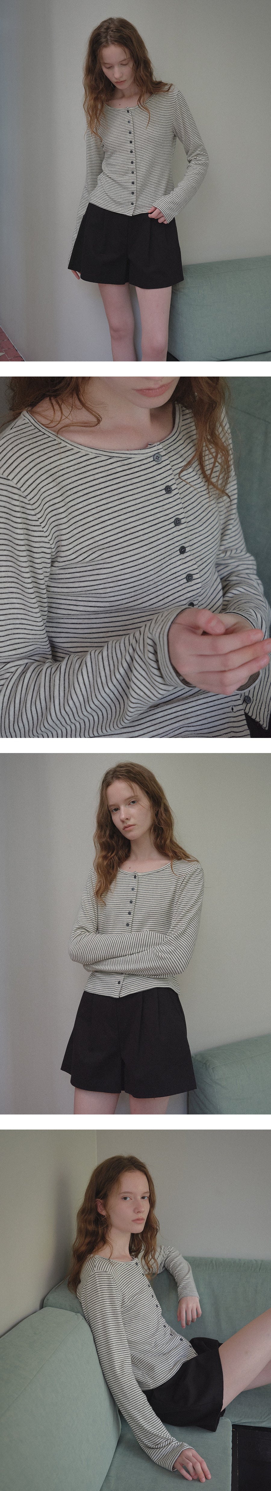 Tillidie Angora blended stripe cardigan Oatmeal