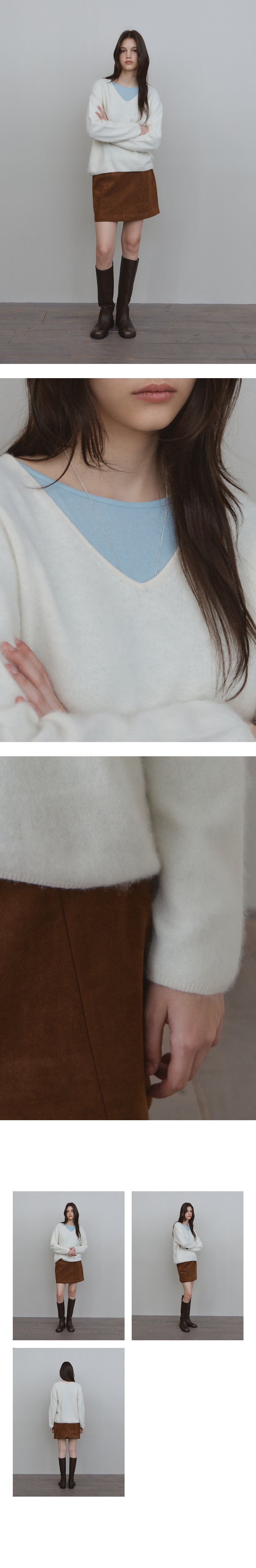 Tillidie Silk cashmere wool v-neck knit Ivory
