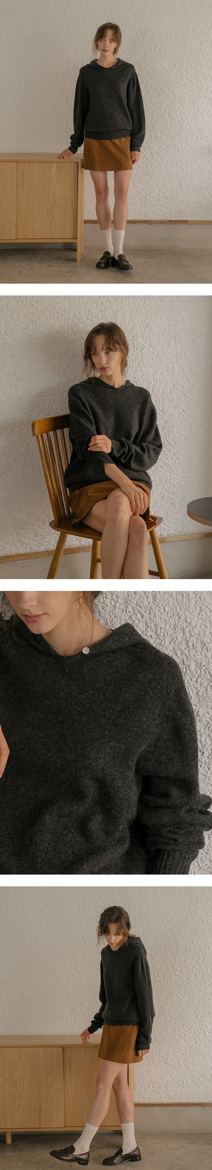 Tillidie Wholegarment Wool hood Knit Charcoal