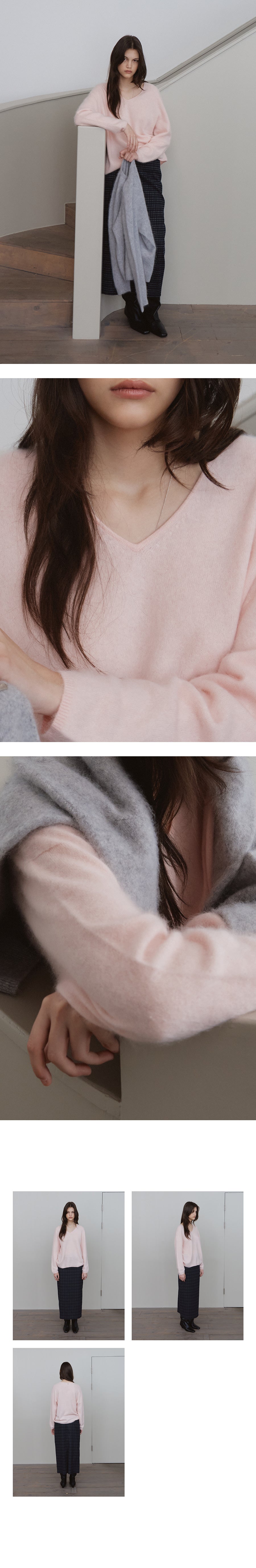 Tillidie Silk Cashmere Wool V-Neck Knit Pink
