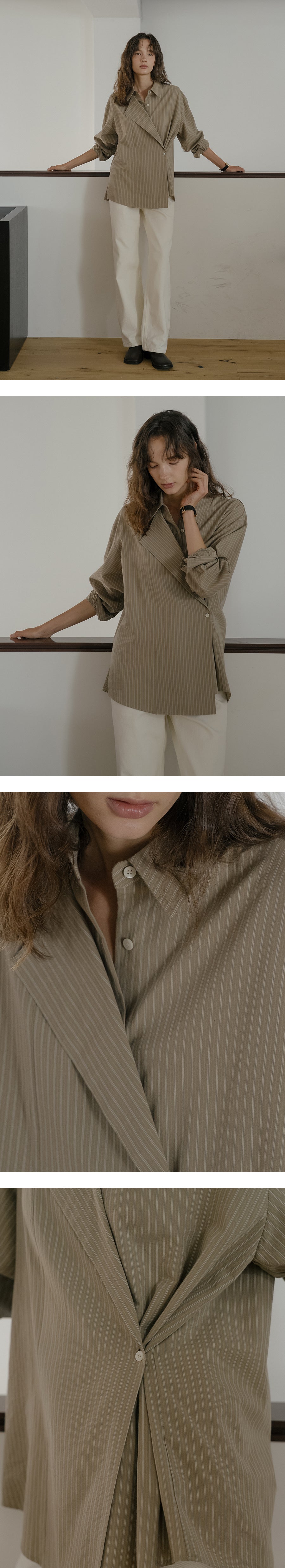 Tillidie 2way stripe wrap shirt Khaki