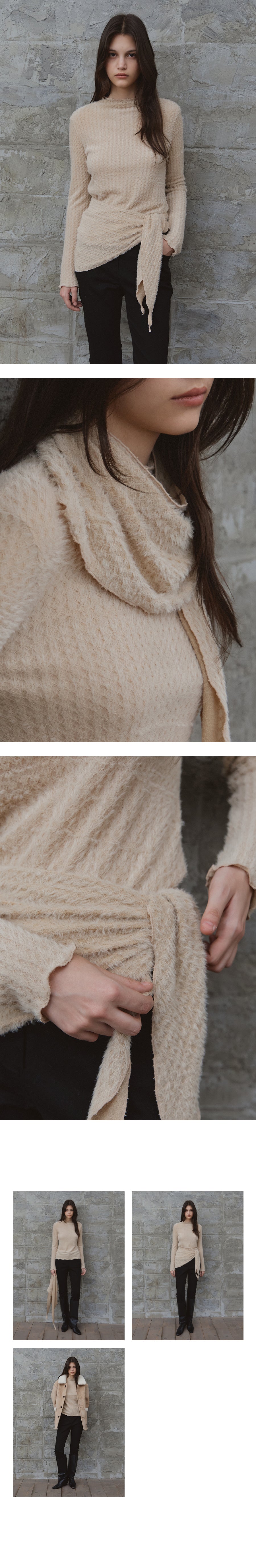 Tillidie Hairy mockneck scarf tee Beige