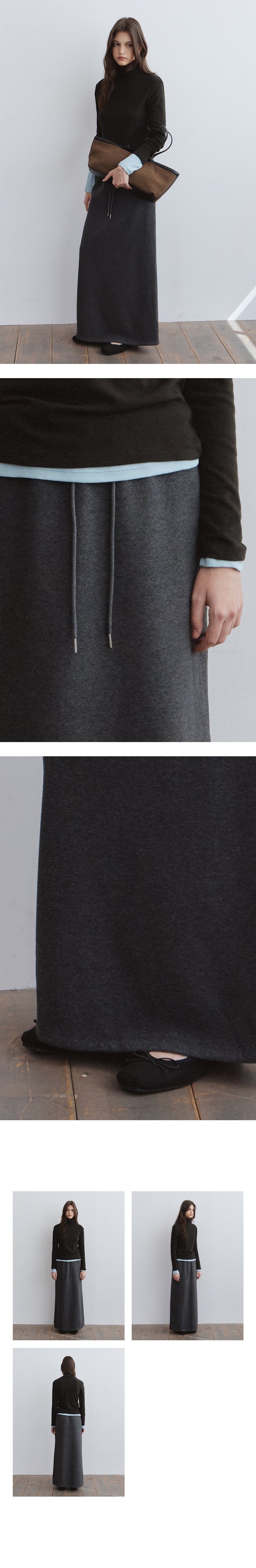 Tillidie Brushed straight long skirt Charcoal