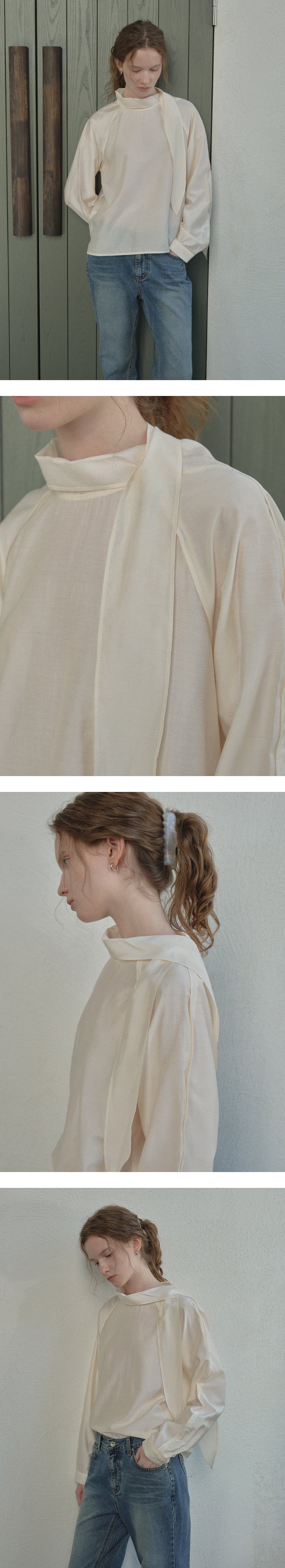 Tillidie Raglan tie layered blouse Cream