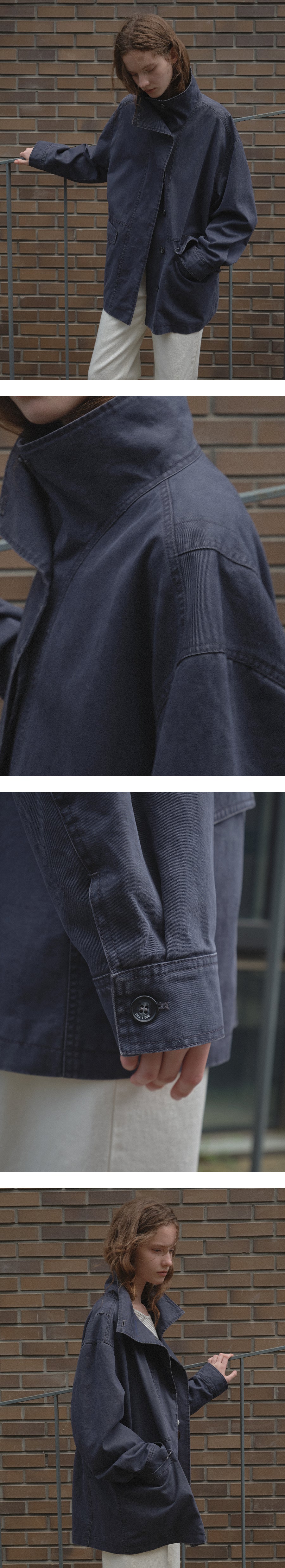 Tillidie Washed cotton high neck jacket Navy
