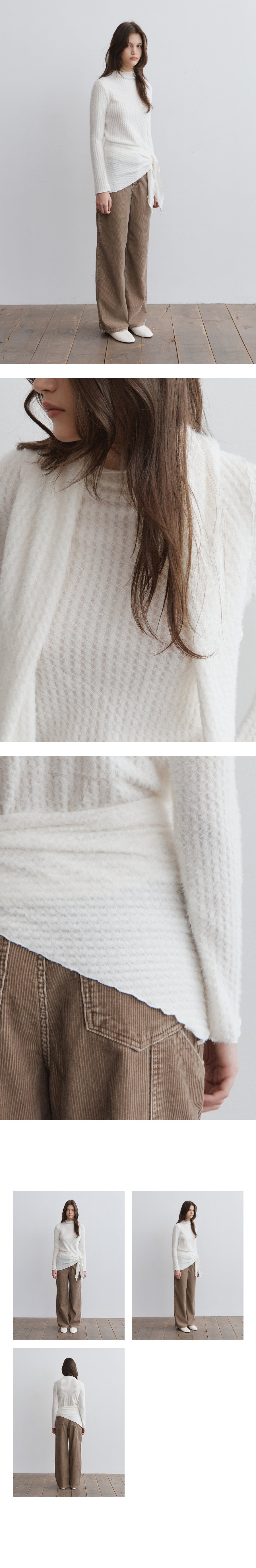 Tillidie Hairy mockneck scarf tee Ivory