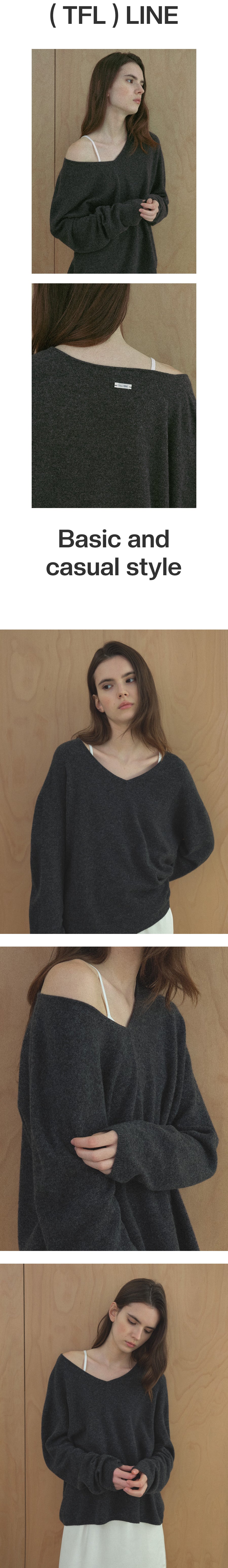 Tillidie Cashmere Blended V-Neck Wool Knit Charcoal