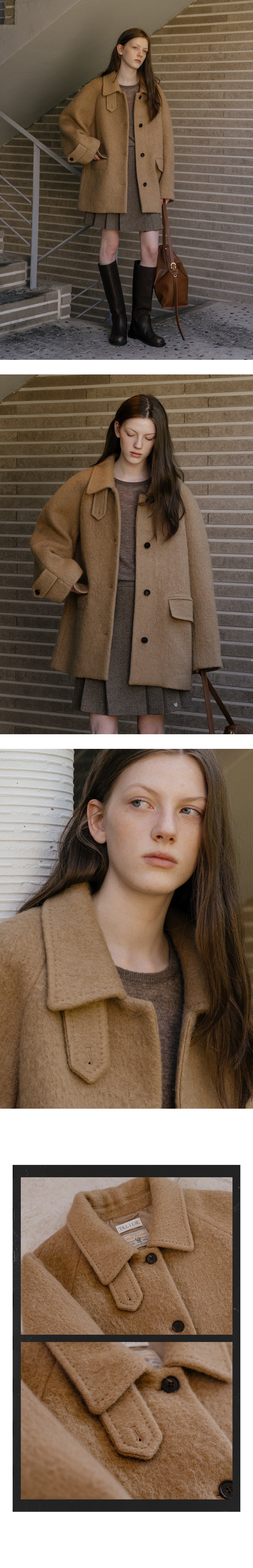 Tillidie Alpaca raglan half coat Camel