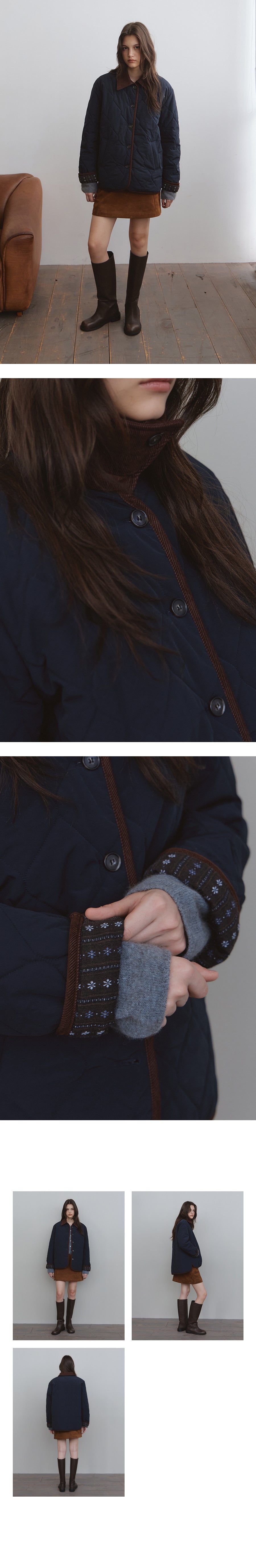 Tillidie Pattern lining quilting jumper Navy