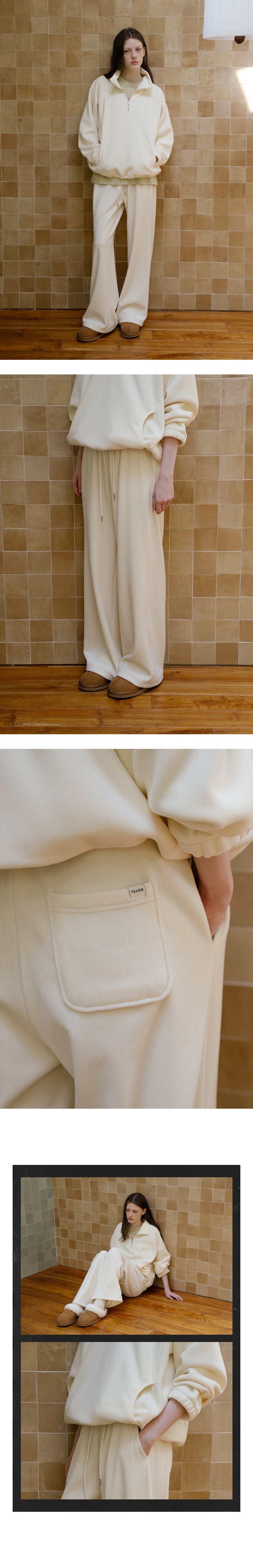 Tillidie Rib straight banding pants Ivory