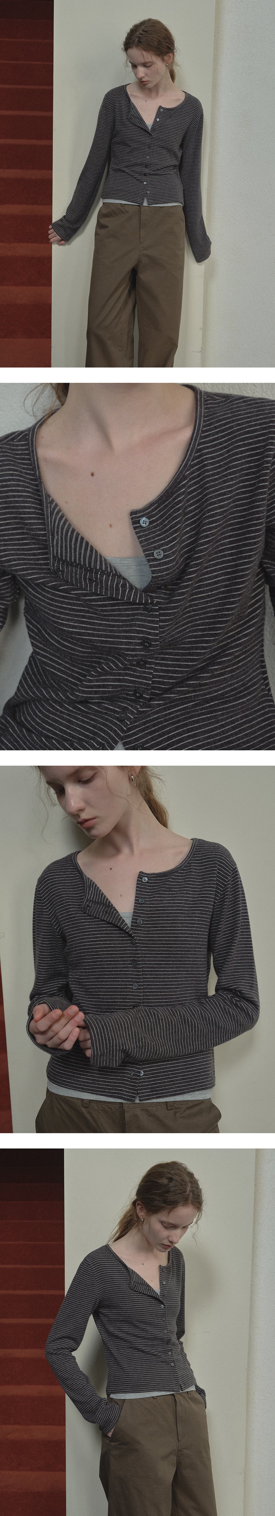 Tillidie Angora blended stripe cardigan Charcoal