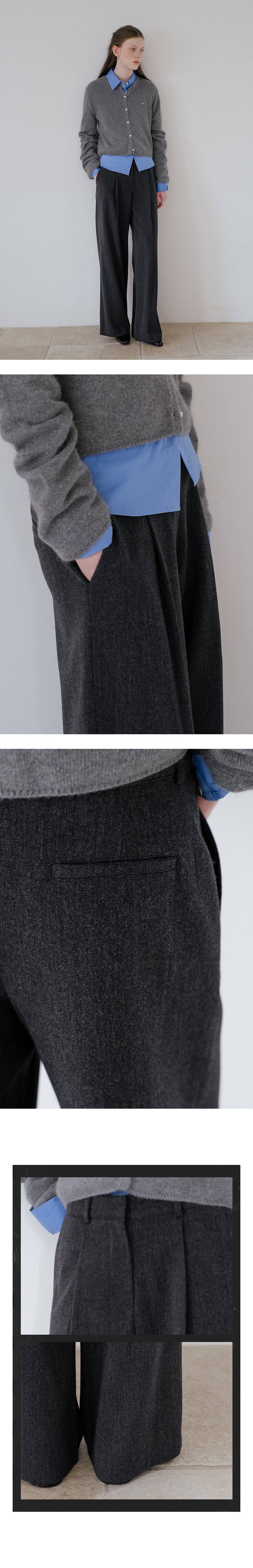 Tillidie Wool wide tuck slacks Charcoal