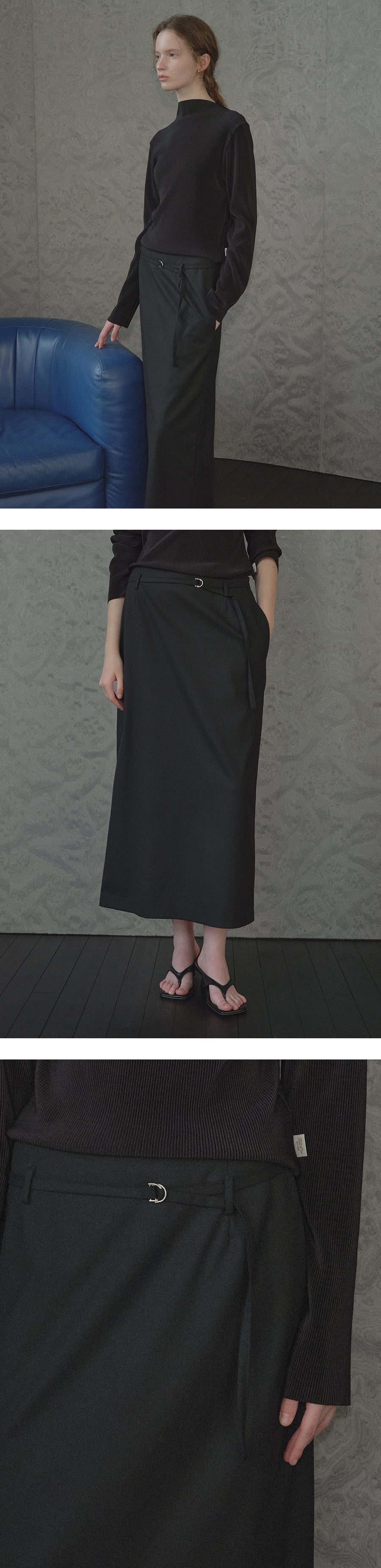 Tillidie H-line belt set skirt Black