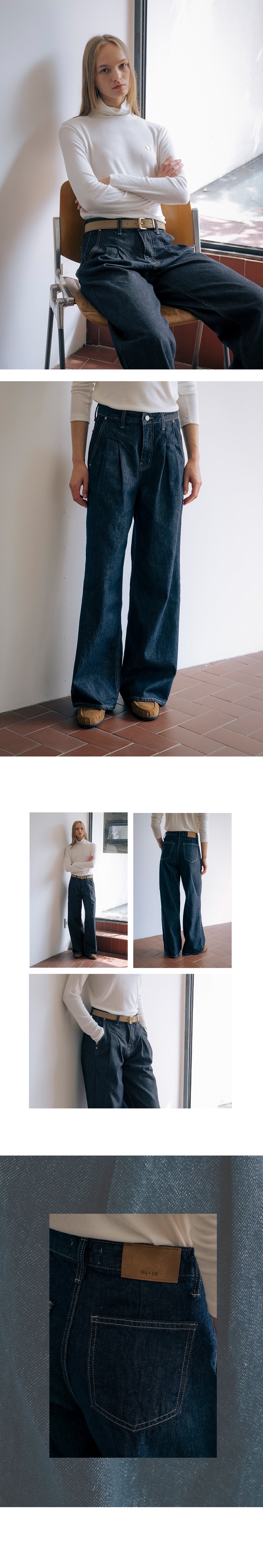 Tillidie Textured non fade wide denim pants Indigo