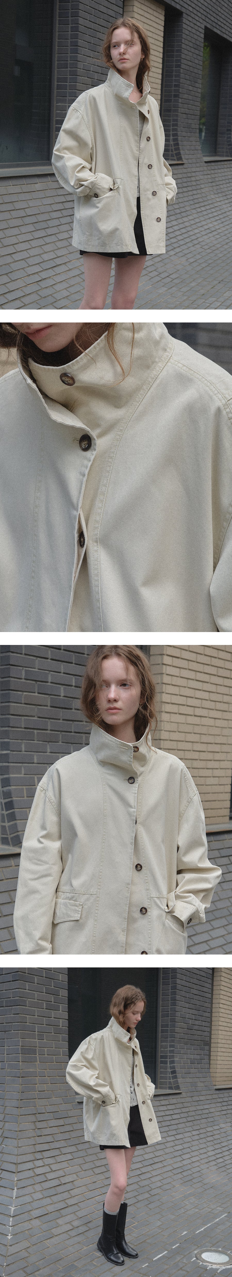 Tillidie Washed cotton high neck jacket Beige