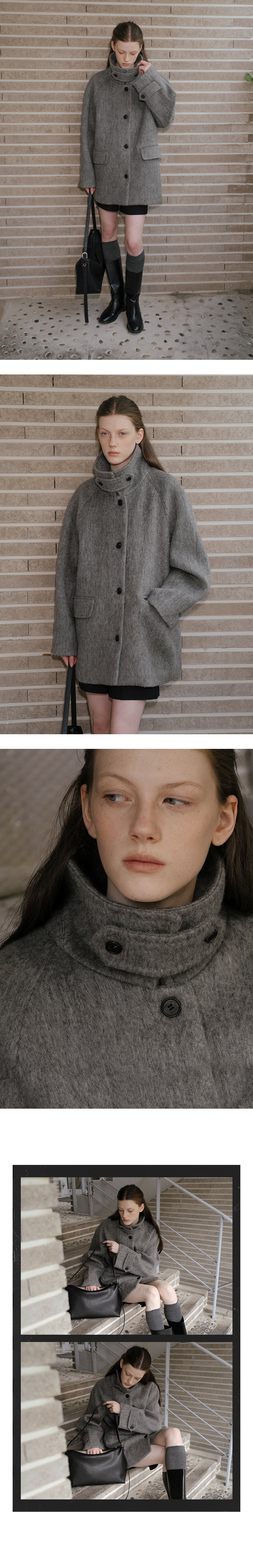 Tillidie Alpaca raglan half coat Charcoal