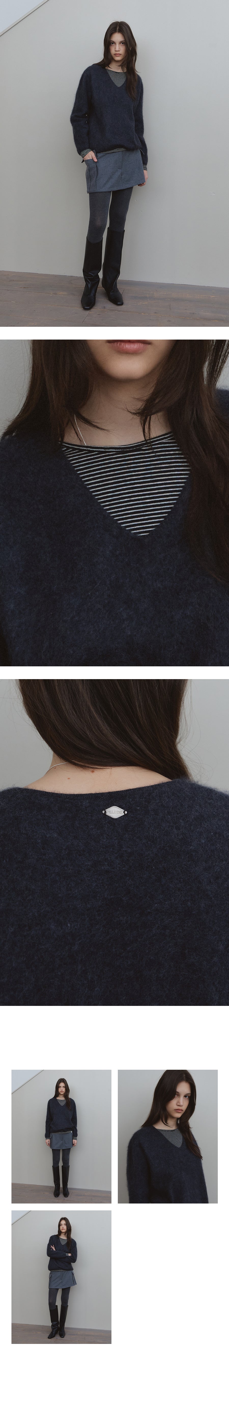 Tillidie Silk cashmere wool v-neck knit Charcoal
