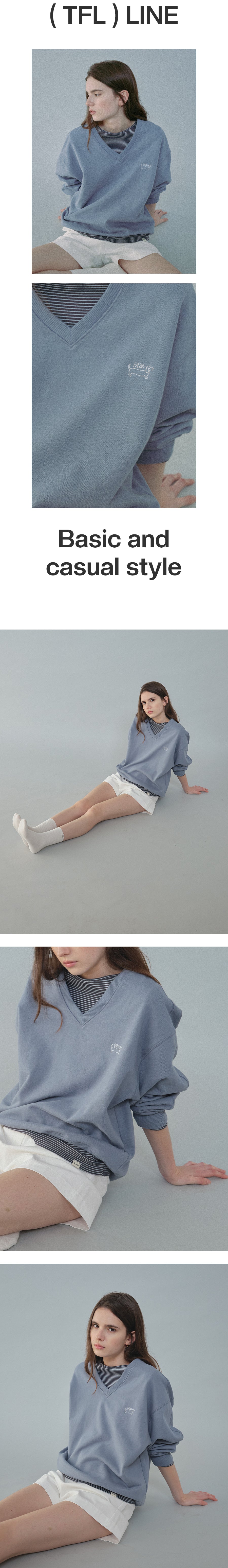 Tillidie Loose Fit V-Neck Sweatshirt Blue
