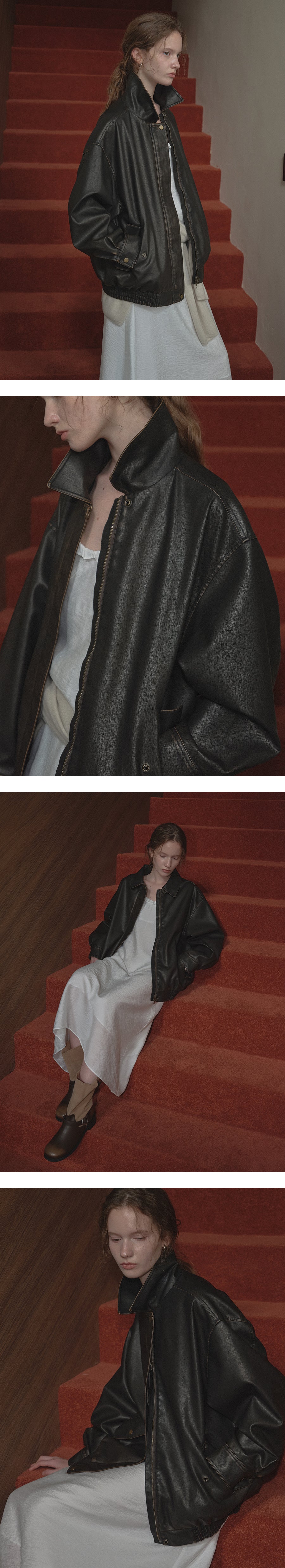 Tillidie Natural crack overfit leather blouson Brown