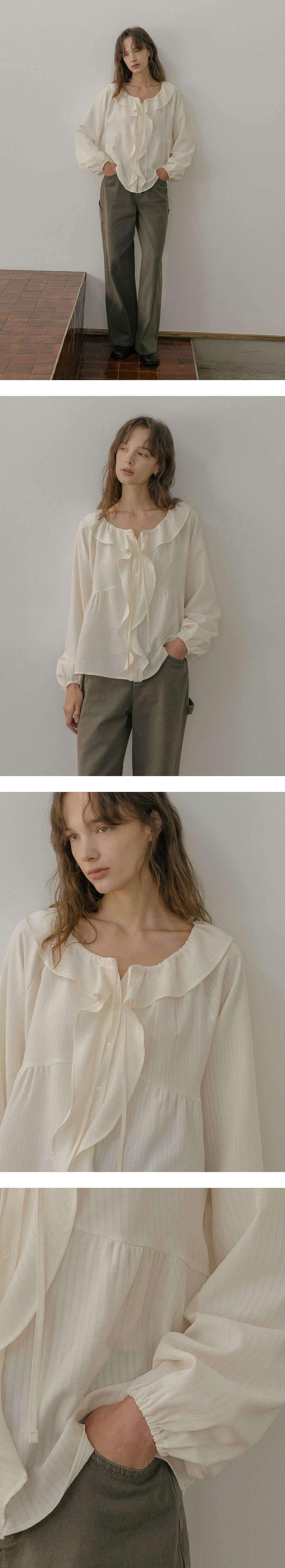 Tillidie Embroidered ruffle string blouse Butter