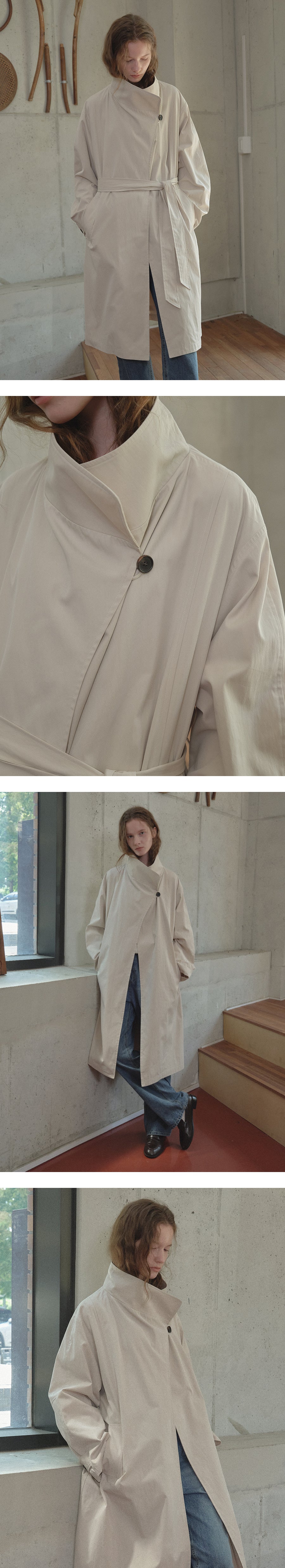Tillidie One-button collar trench coat Light beige