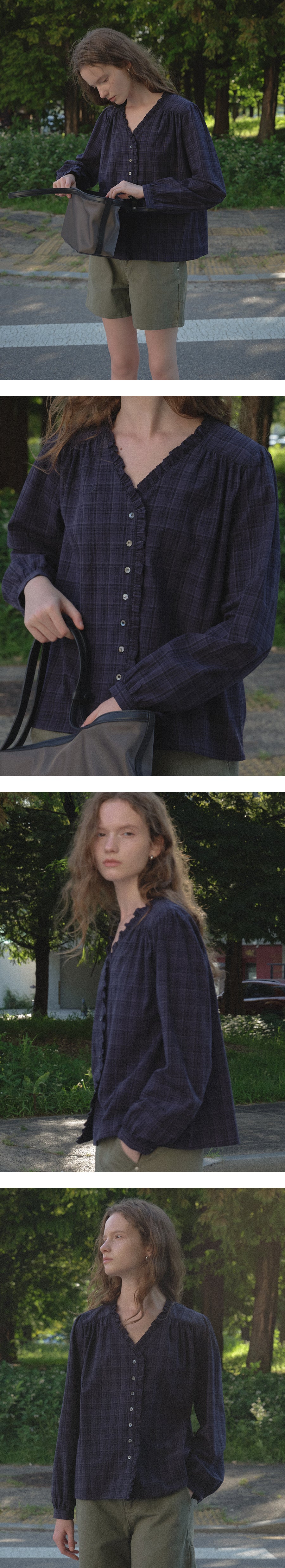 Tillidie Embroidered check blouse Navy