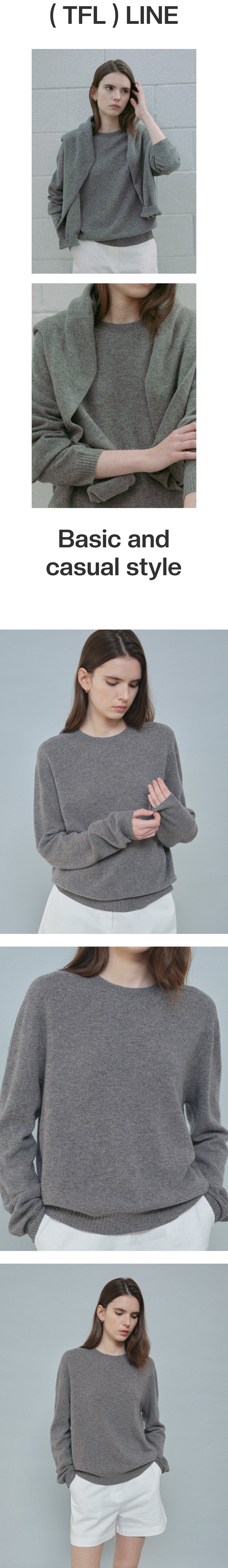 Tillidie Cashmere Blended Round Wool Knit Gray