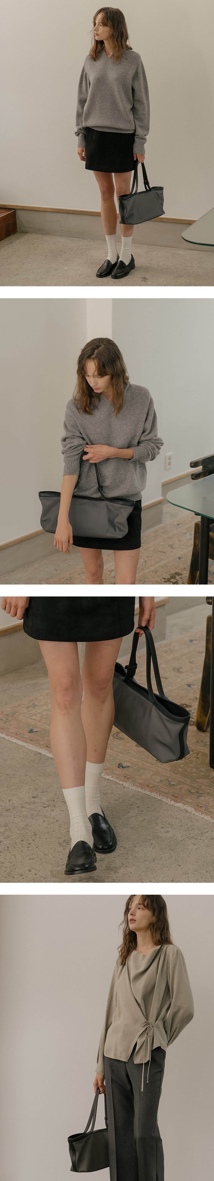 Tillidie Nylon leather tote Bag Gray khaki