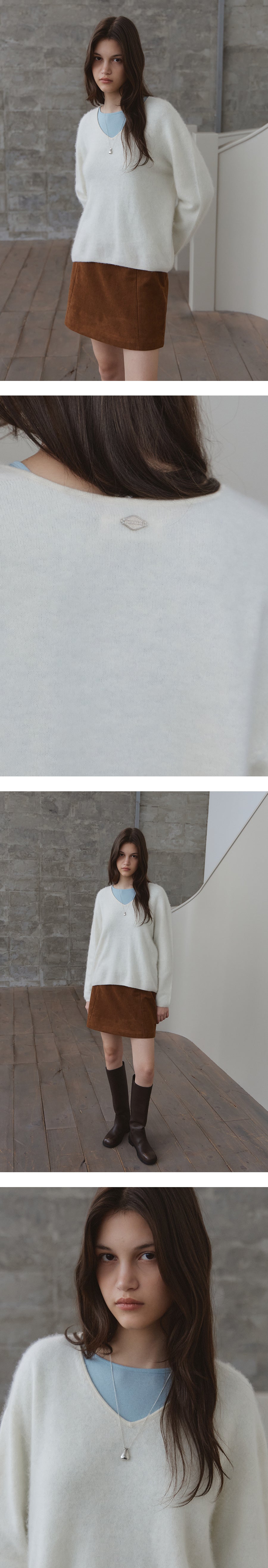 Tillidie Silk cashmere wool v-neck knit Ivory