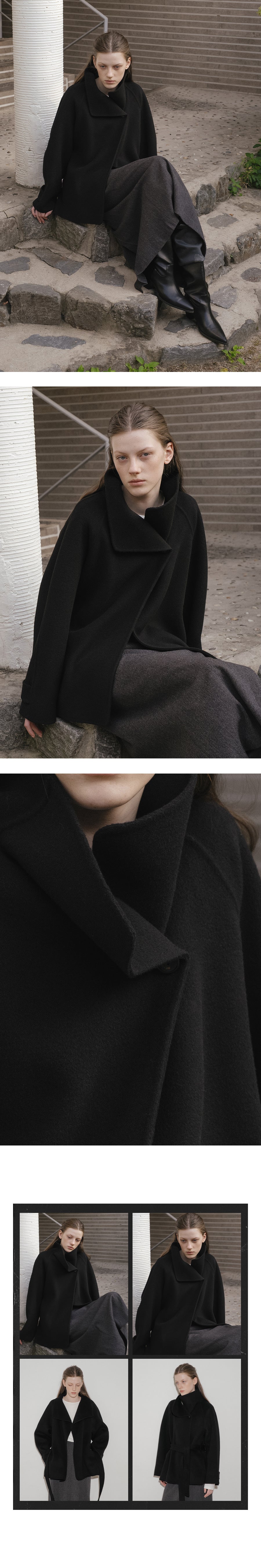 Tillidie Wool 100 handmade half coat Black