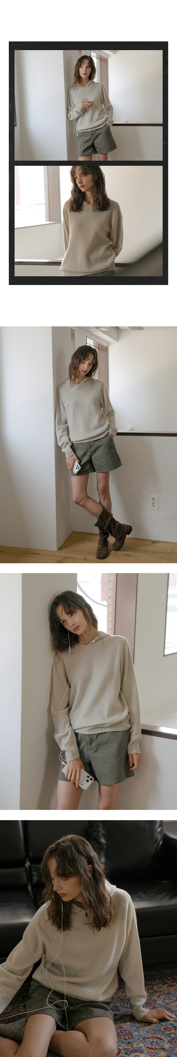 Tillidie Wholegarment Wool hood Knit Beige