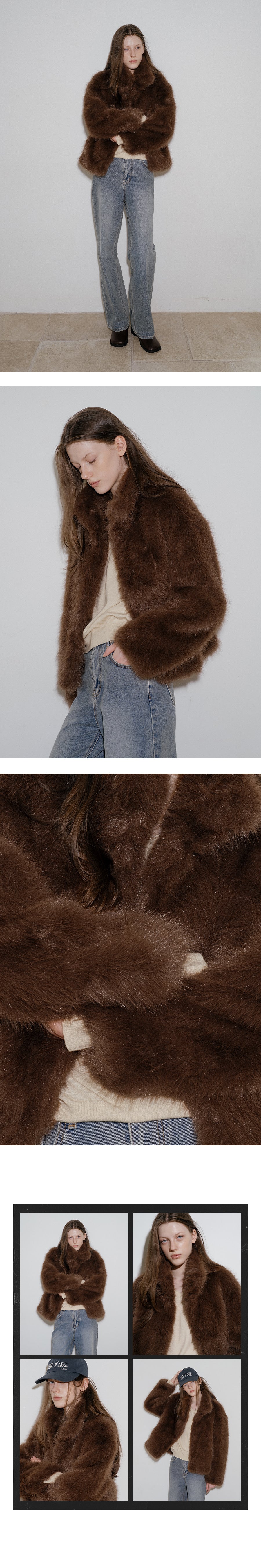 Tillidie Faux fur high neck jacket Brown