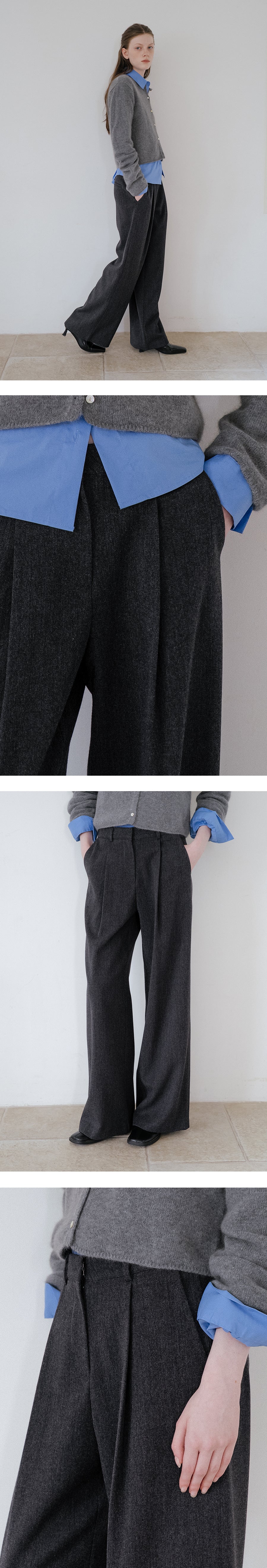 Tillidie Wool wide tuck slacks Charcoal