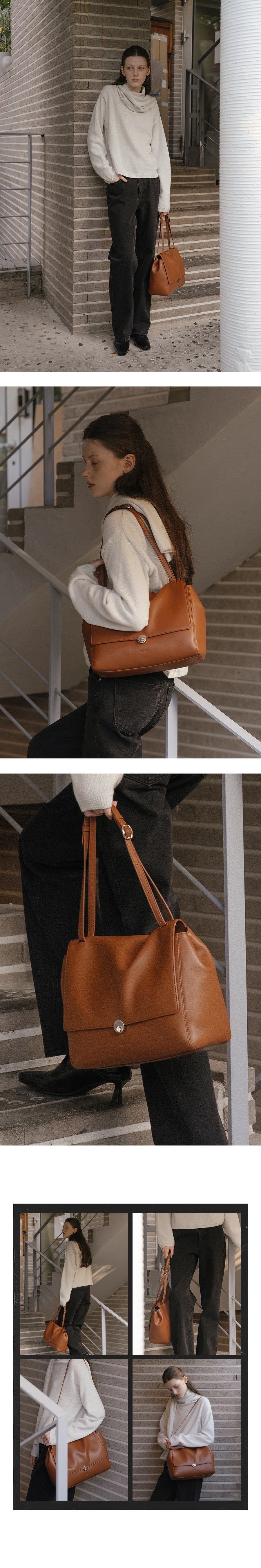 Tillidie Leather front lock bag Dark brown