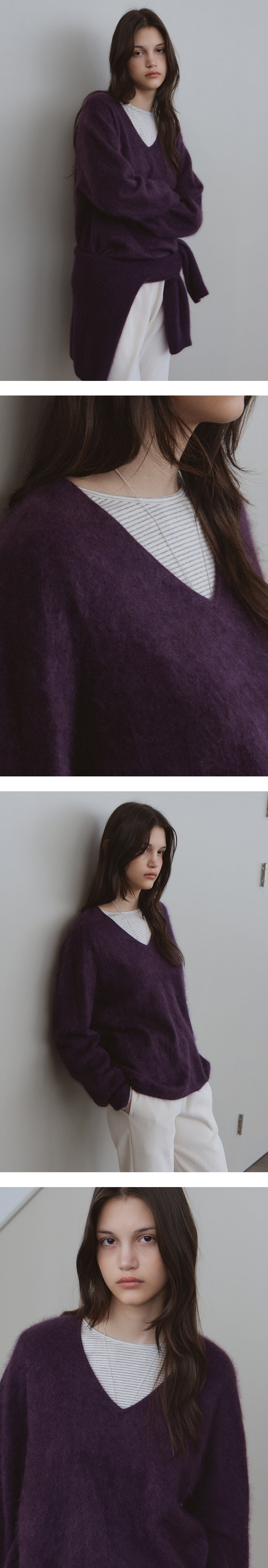 Tillidie Silk cashmere wool v-neck knit Purple
