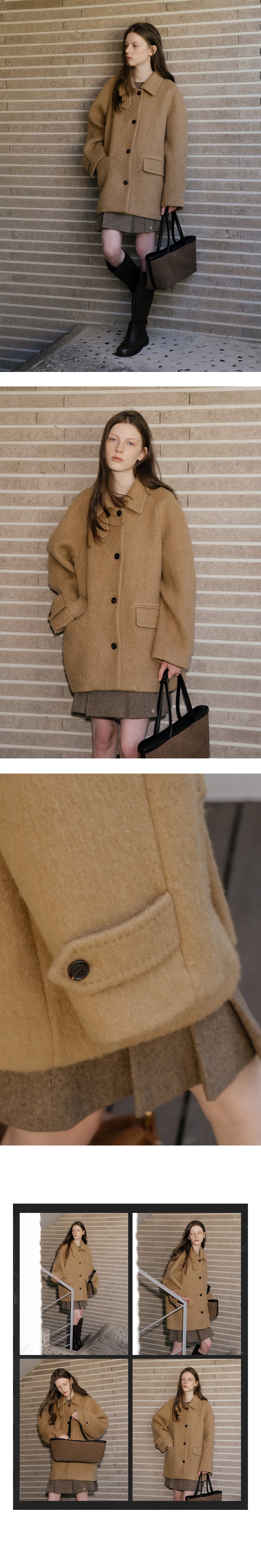 Tillidie Alpaca raglan half coat Camel