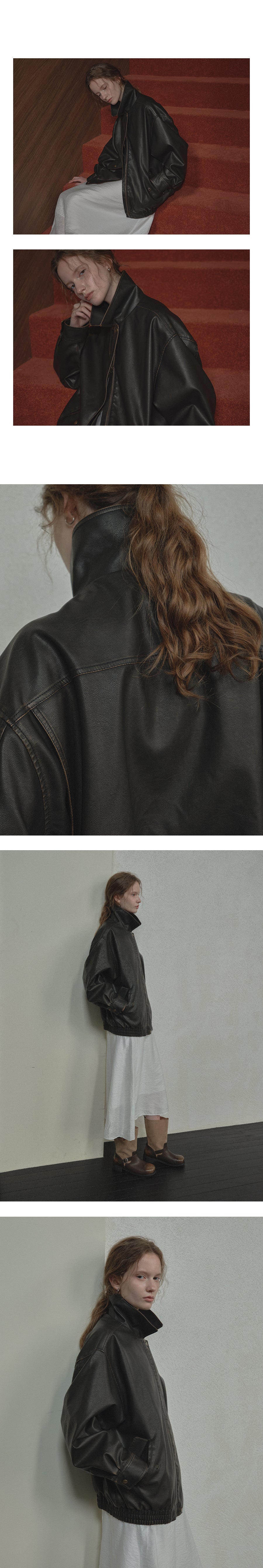 Tillidie Natural crack overfit leather blouson Brown