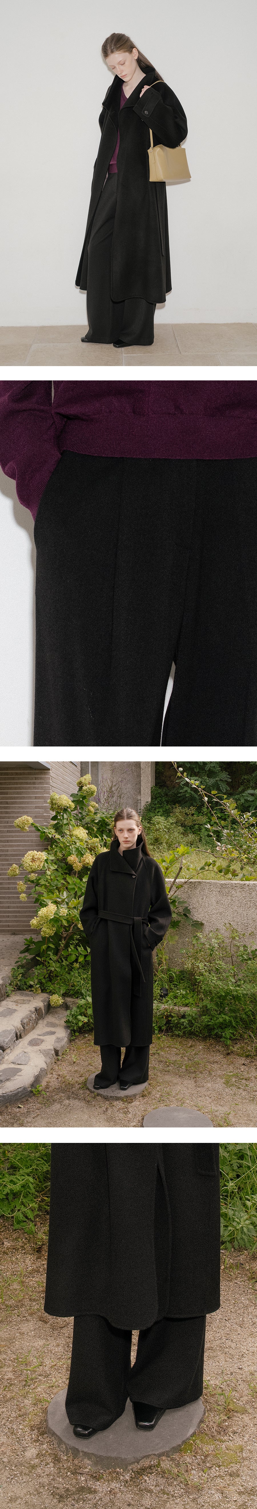 Tillidie Wool wide tuck slacks Black