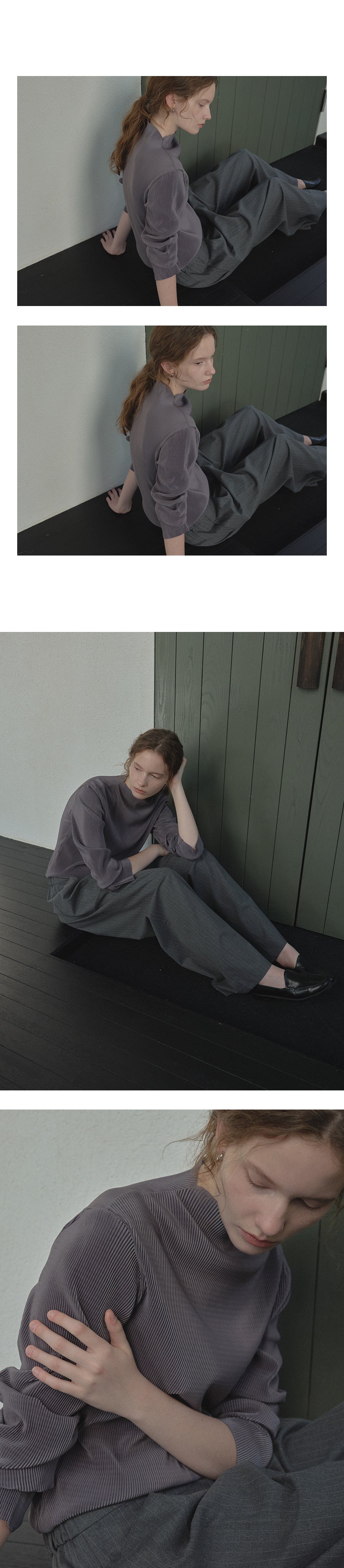 Tillidie Pleats mock neck top Charcoal