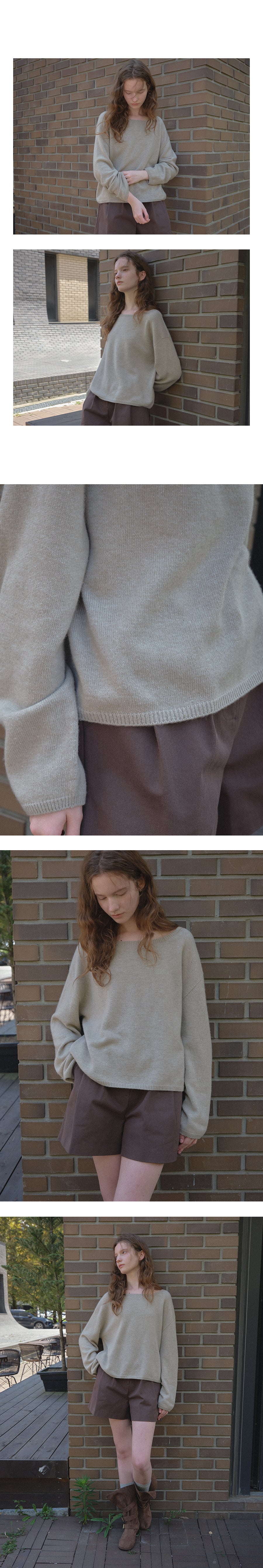 Tillidie Cashmere fine wool boat neck knit Beige