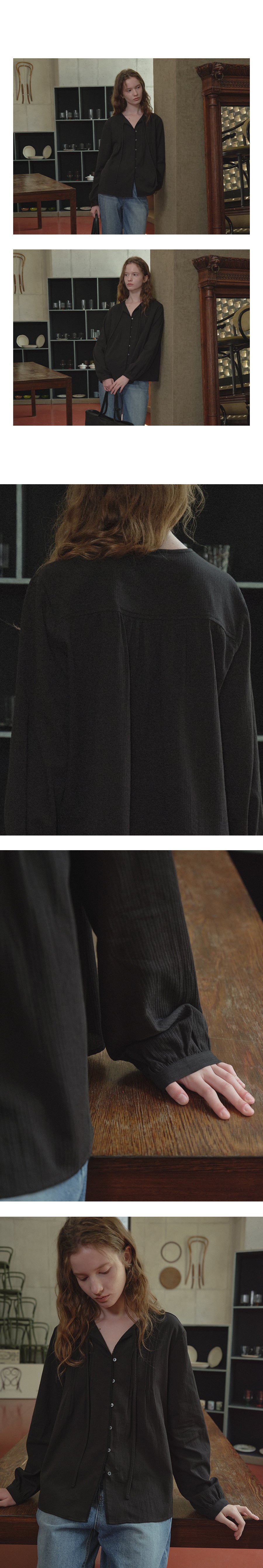 Tillidie Pintuck detail cotton blouse Black