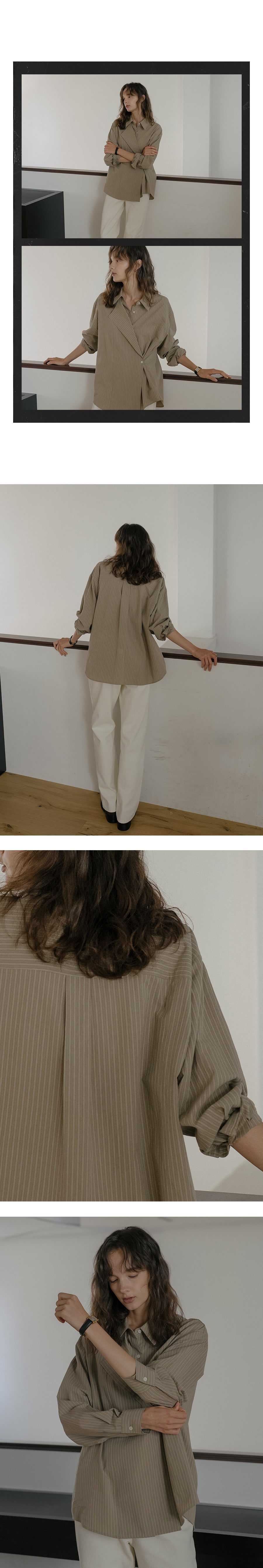 Tillidie 2way stripe wrap shirt Khaki