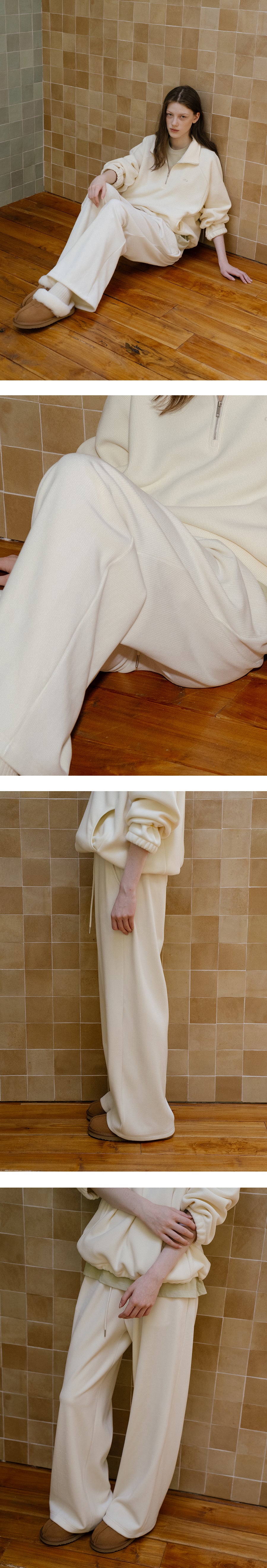 Tillidie Rib straight banding pants Ivory