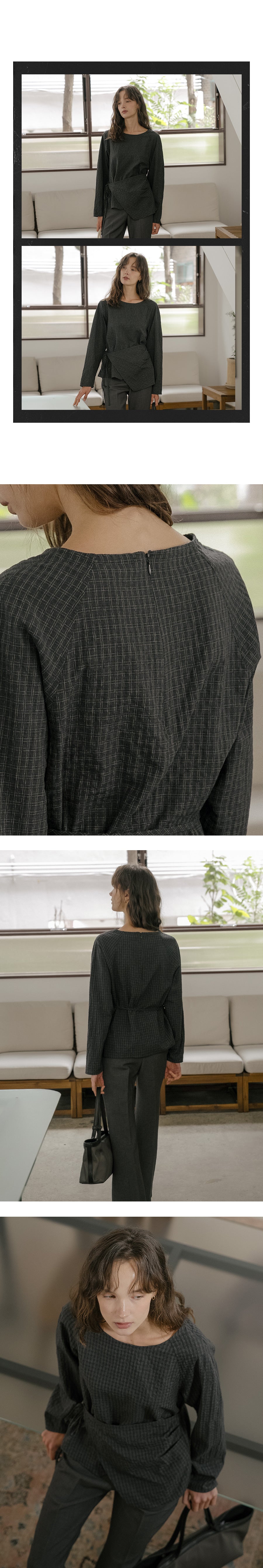 Tillidie Wrap check blouse Charcoal
