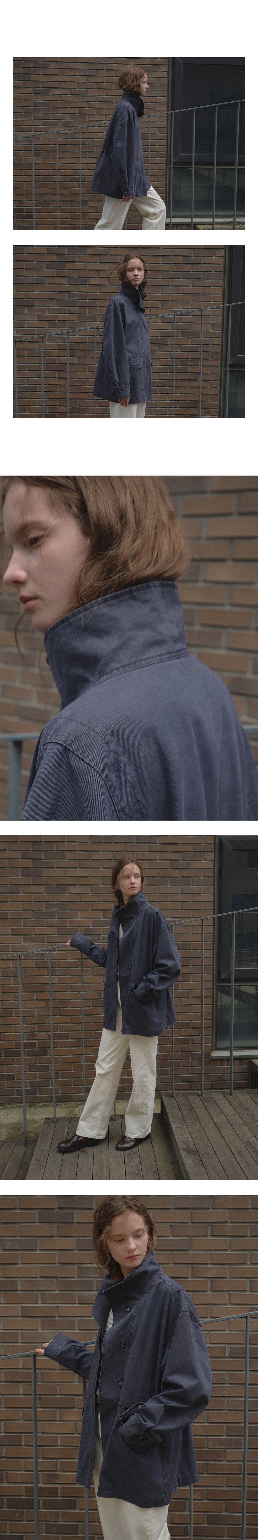 Tillidie Washed cotton high neck jacket Navy