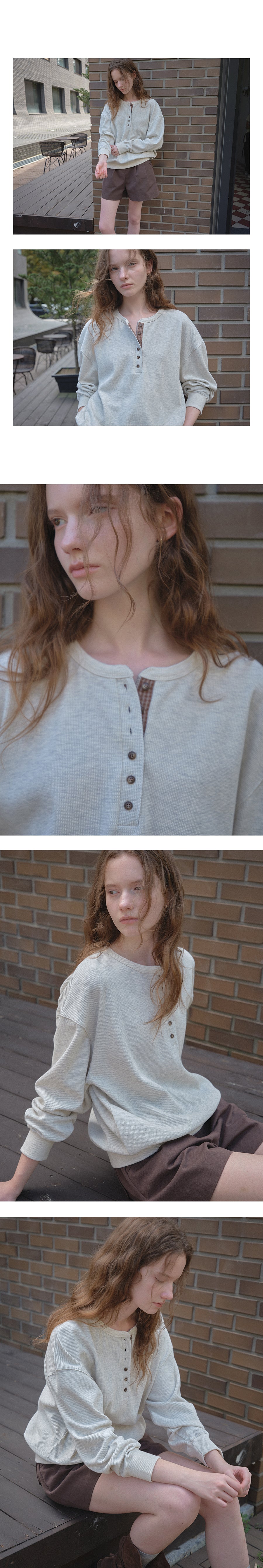 Tillidie Waffle check henley sweatshirt Oatmeal