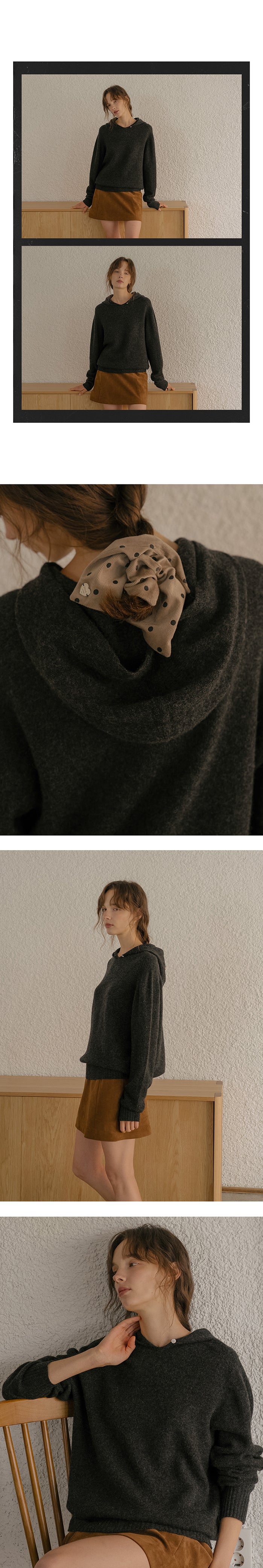 Tillidie Wholegarment Wool hood Knit Charcoal