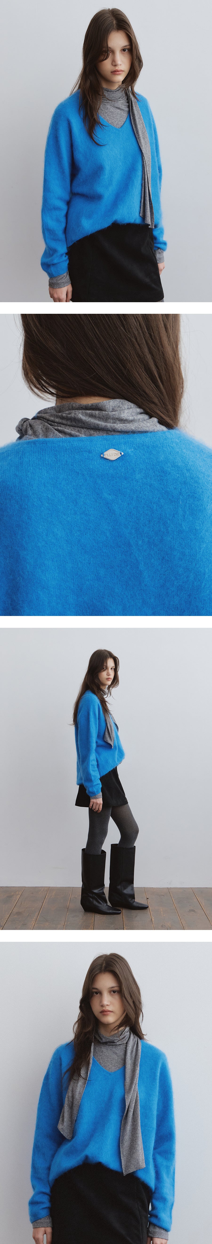 Tillidie Silk cashmere wool v-neck knit Blue