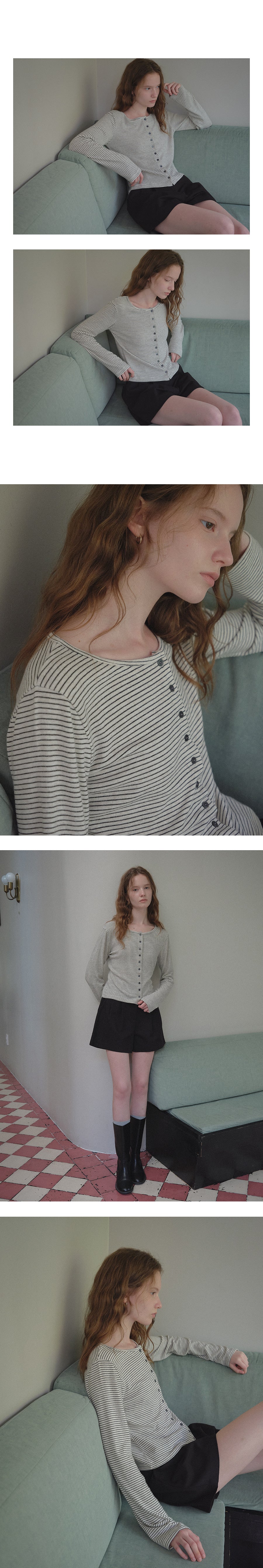 Tillidie Angora blended stripe cardigan Oatmeal